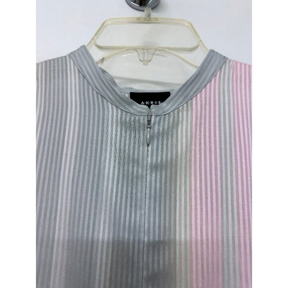 Akris Pastel Stripe Bars Print Zip Top Blouse Cotton Variazioni Colorblock 4 - Picture 4 of 12